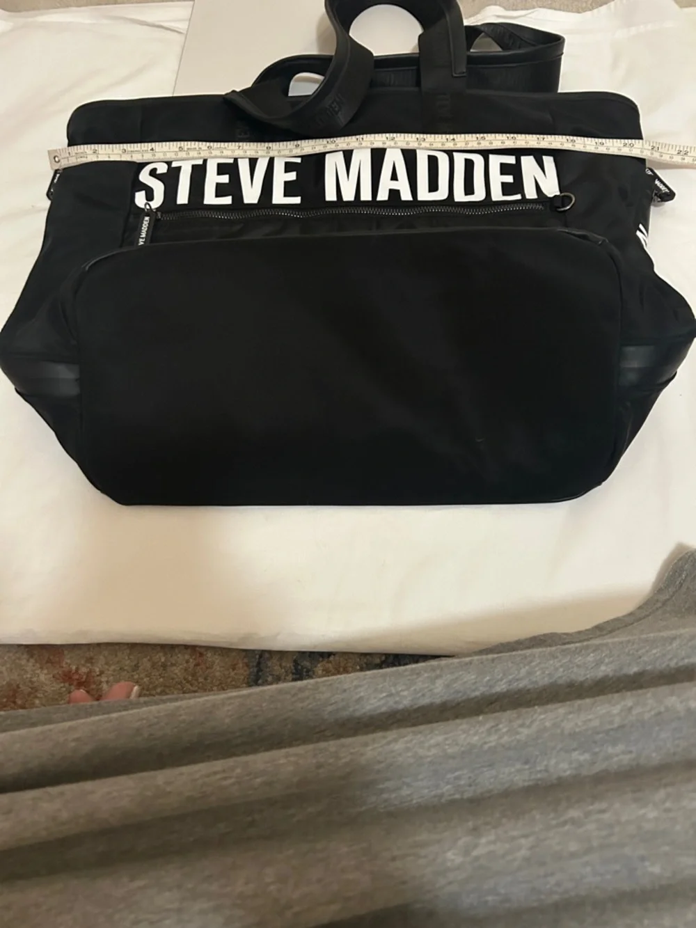 Steve Madden Black Duffel Tote with White Logo